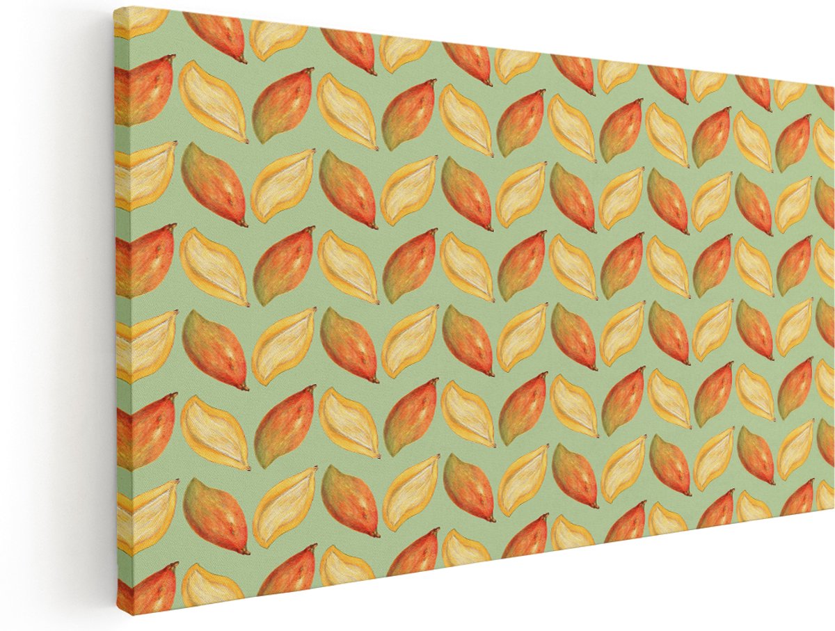 Artaza Canvas Schilderij Fruit Patroon - 180x90 cm - Groot - Wanddecoratie Keuken - Muurdecoratie Mango Aquarel - Schilderijen Op Canvas Groen