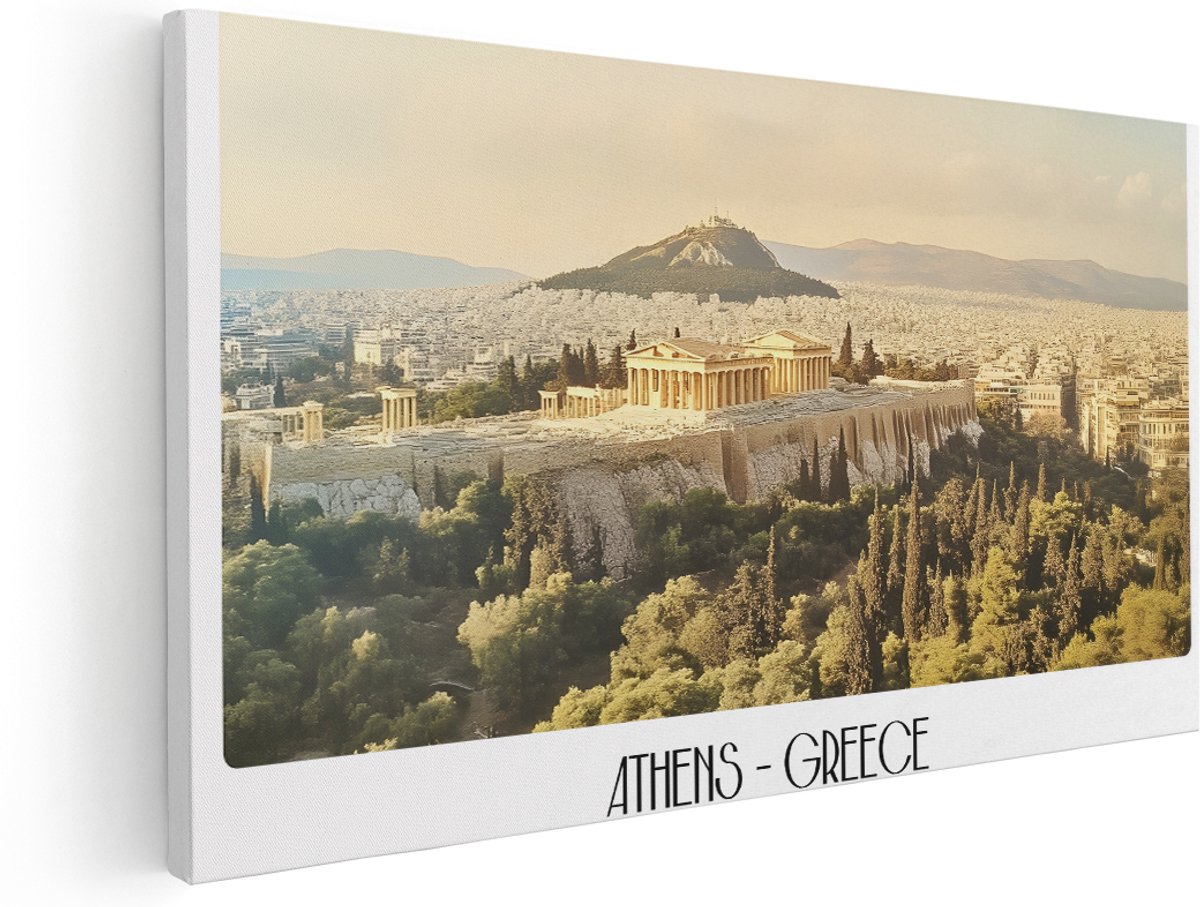 Artaza Canvas Schilderij Griekenland - 180x90 cm - Groot - Wanddecoratie Athene Skyline - Muurdecoratie Parthenon - Schilderijen Op Canvas Landschap