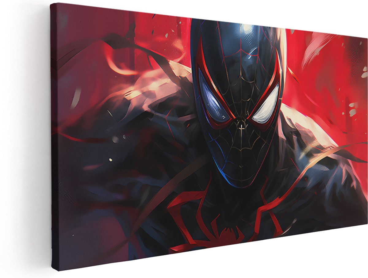 Artaza Canvas Schilderij Miles Morales - 180x90 cm - Groot - Marvel Wanddecoratie Spider-Man - Muurdecoratie Film - Schilderijen Op Canvas Zwart - Rood