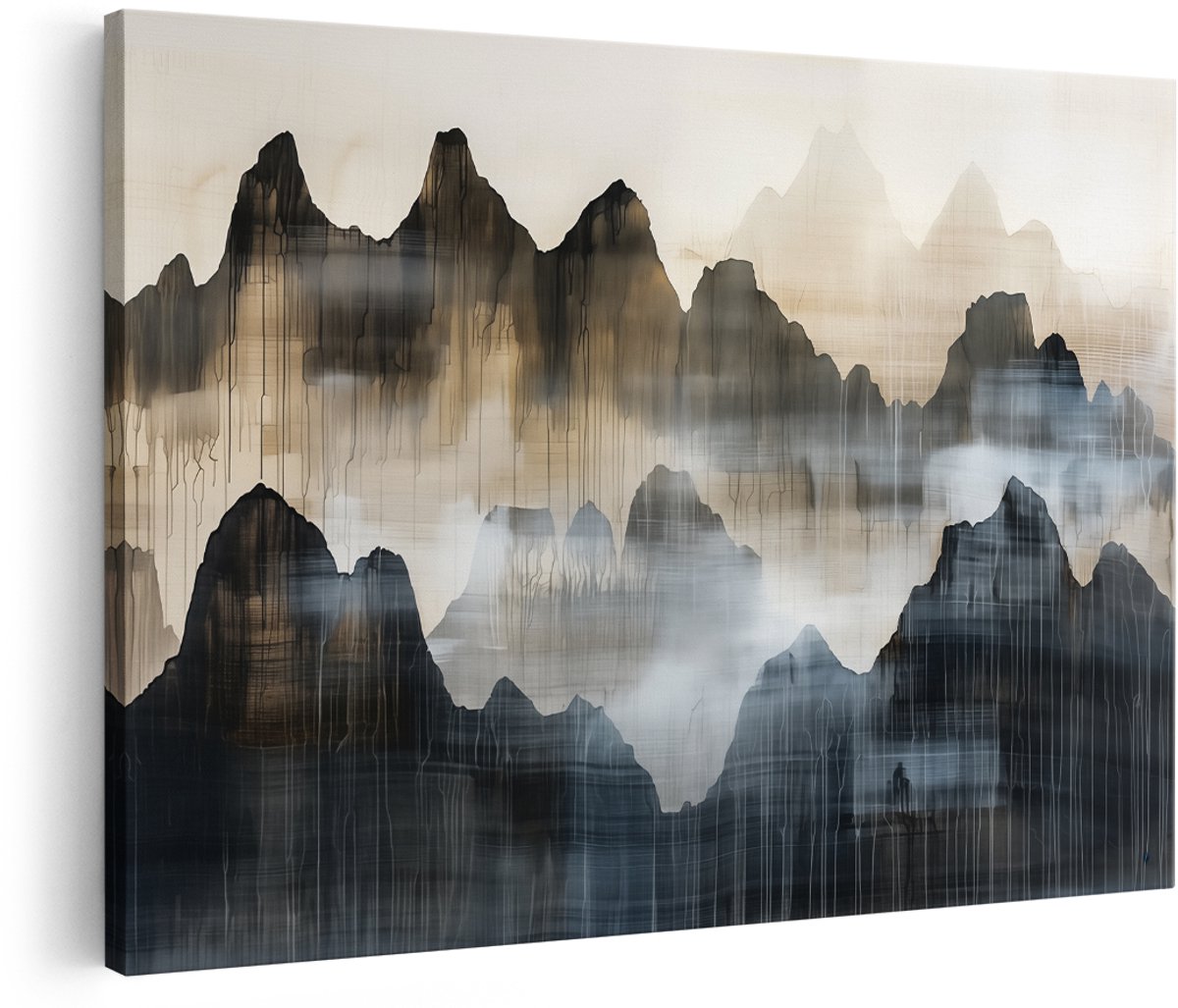 Artaza Canvas Schilderij Kunstwerk van Bergen en Wolken - 180x120 cm - Groot - Wanddecoratie Woonkamer - Schilderijen - Muurdecoratie