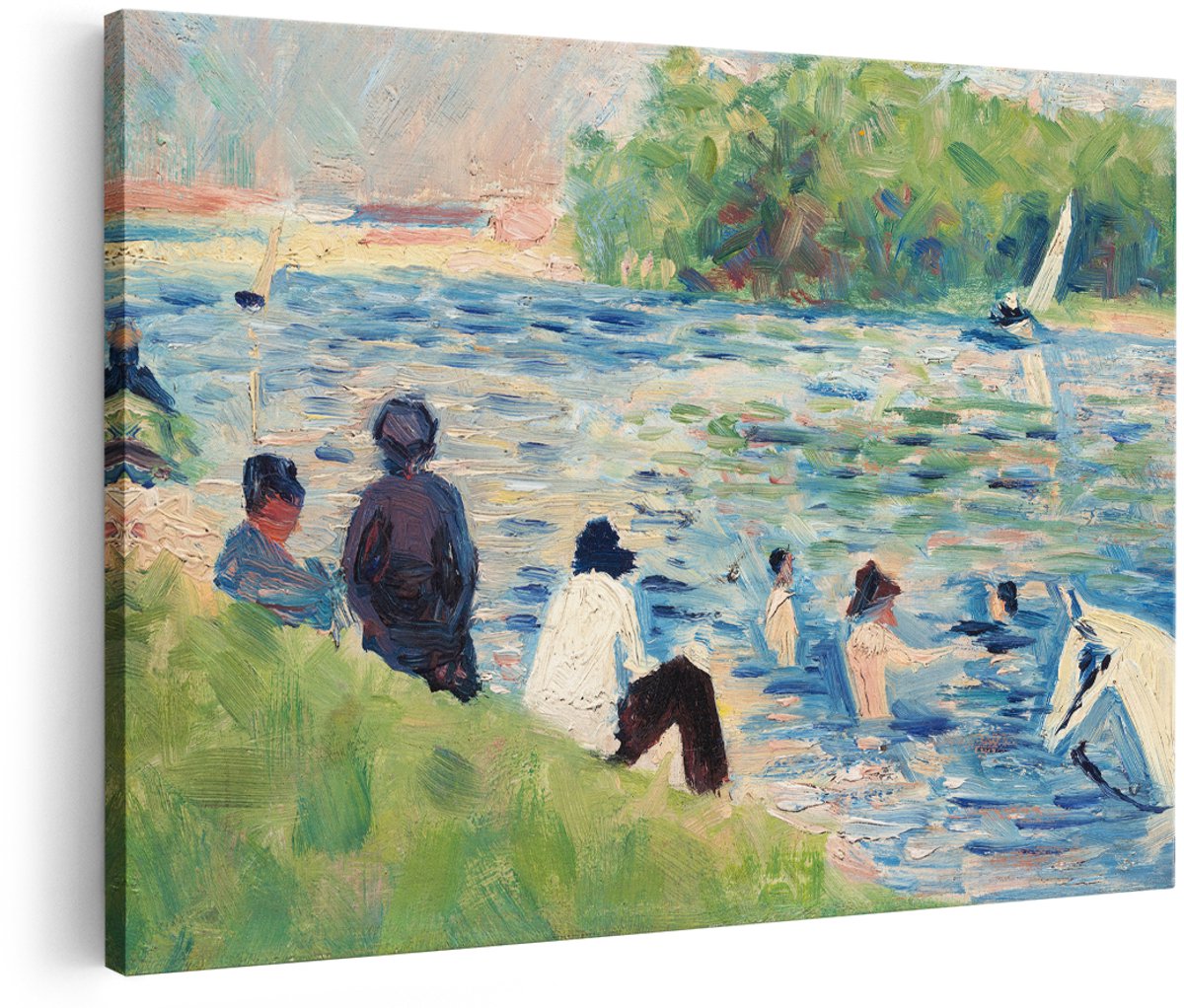 Artaza Canvas Schilderij Seurat - 180x120 cm - Groot - Wanddecoratie Impressionisme - Muurdecoratie Landschap - Schilderijen Op Canvas Rivier