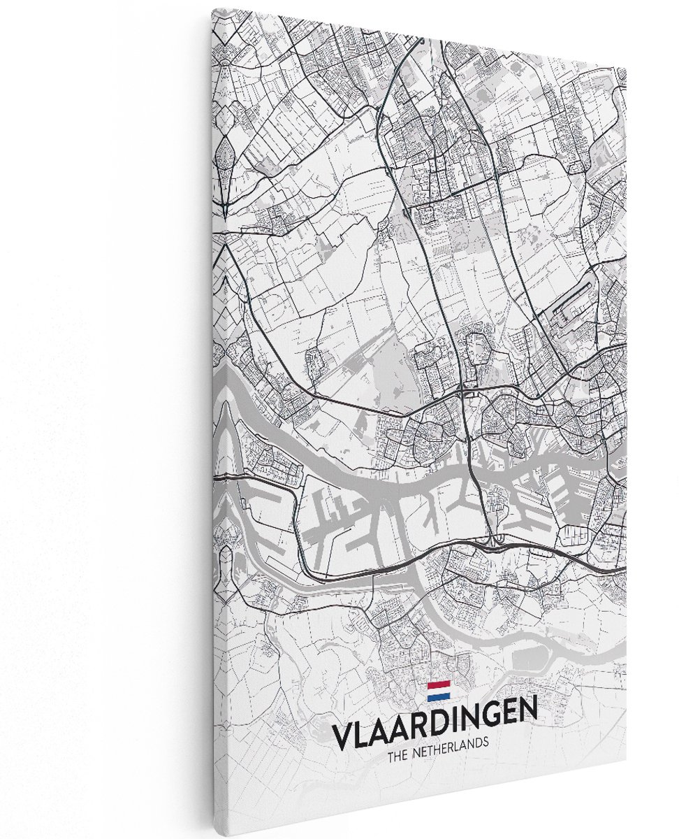 Artaza Canvas Schilderij Stadskaart Vlaardingen in het Wit - 120x180 cm - Groot - Muurdecoratie - Canvas Print