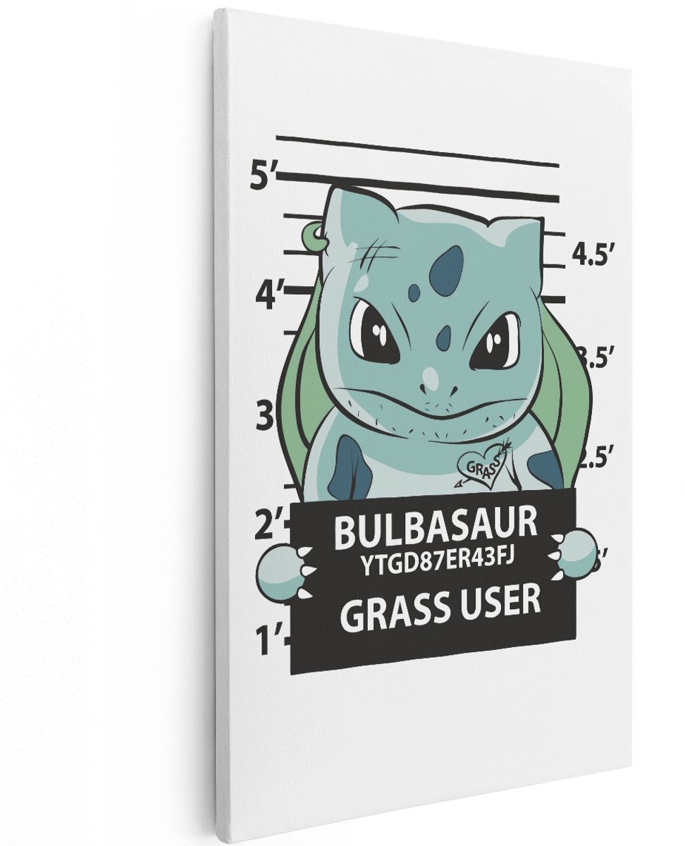 Artaza Canvas Schilderij Bulbasaur Pokemon - 120x180 cm - Groot - Wanddecoratie Kinderkamer - Muurdecoratie Jongenskamer - Decoratie Mugshot Anime