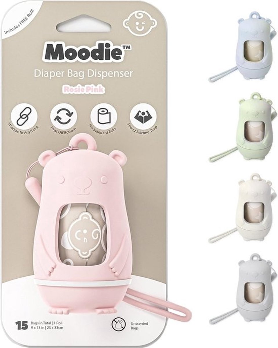 Luier Dispenser Teddybeer Roze - Inclusief 15 Geurloze Luiers - Draagbaar en Lekvrij
