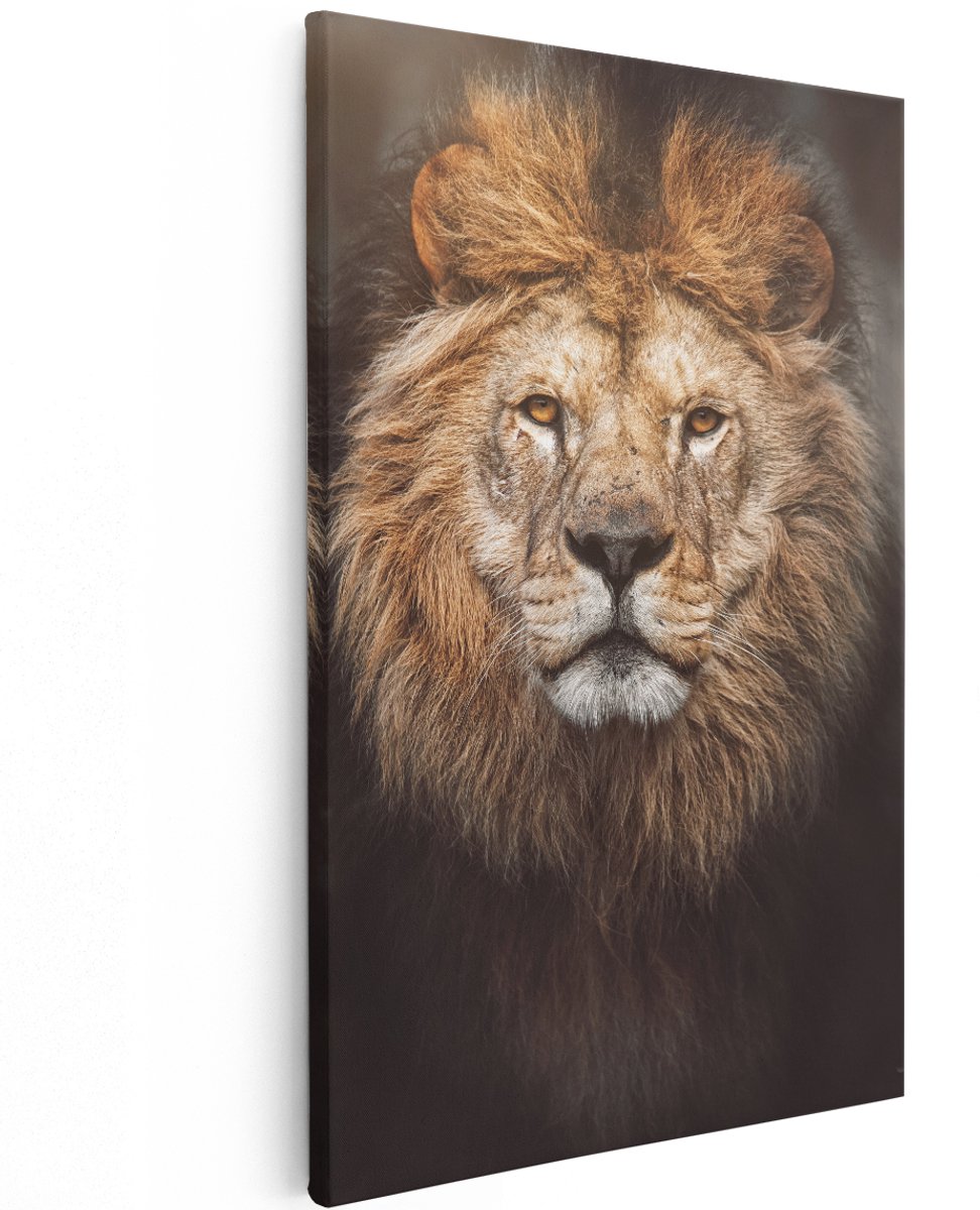 Artaza Canvas Schilderij Leeuw - Leeuwenkop - Kleur - 120x180 cm - Groot - Wanddecoratie Woonkamer - Schilderijen - Muurdecoratie