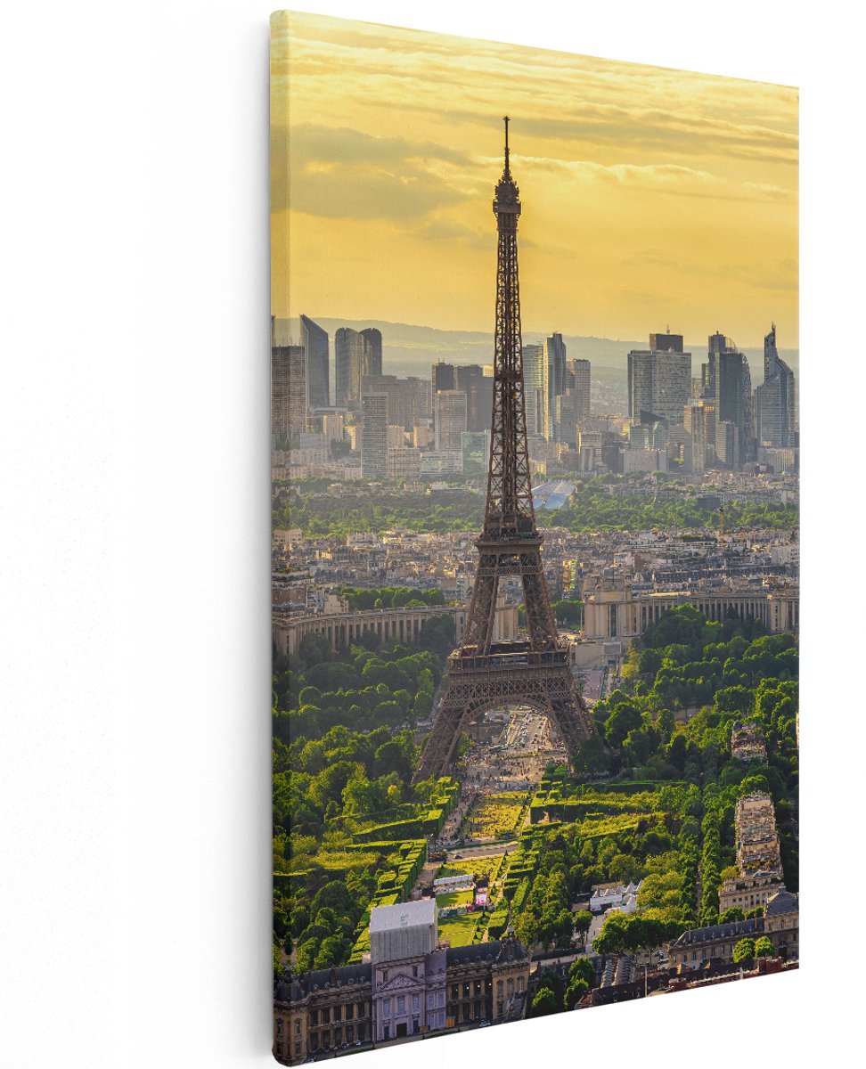 Artaza Canvas Schilderij Skyline Van Parijs Met De Eiffeltoren - 120x180 cm - Groot - Wanddecoratie Woonkamer - Schilderijen - Muurdecoratie