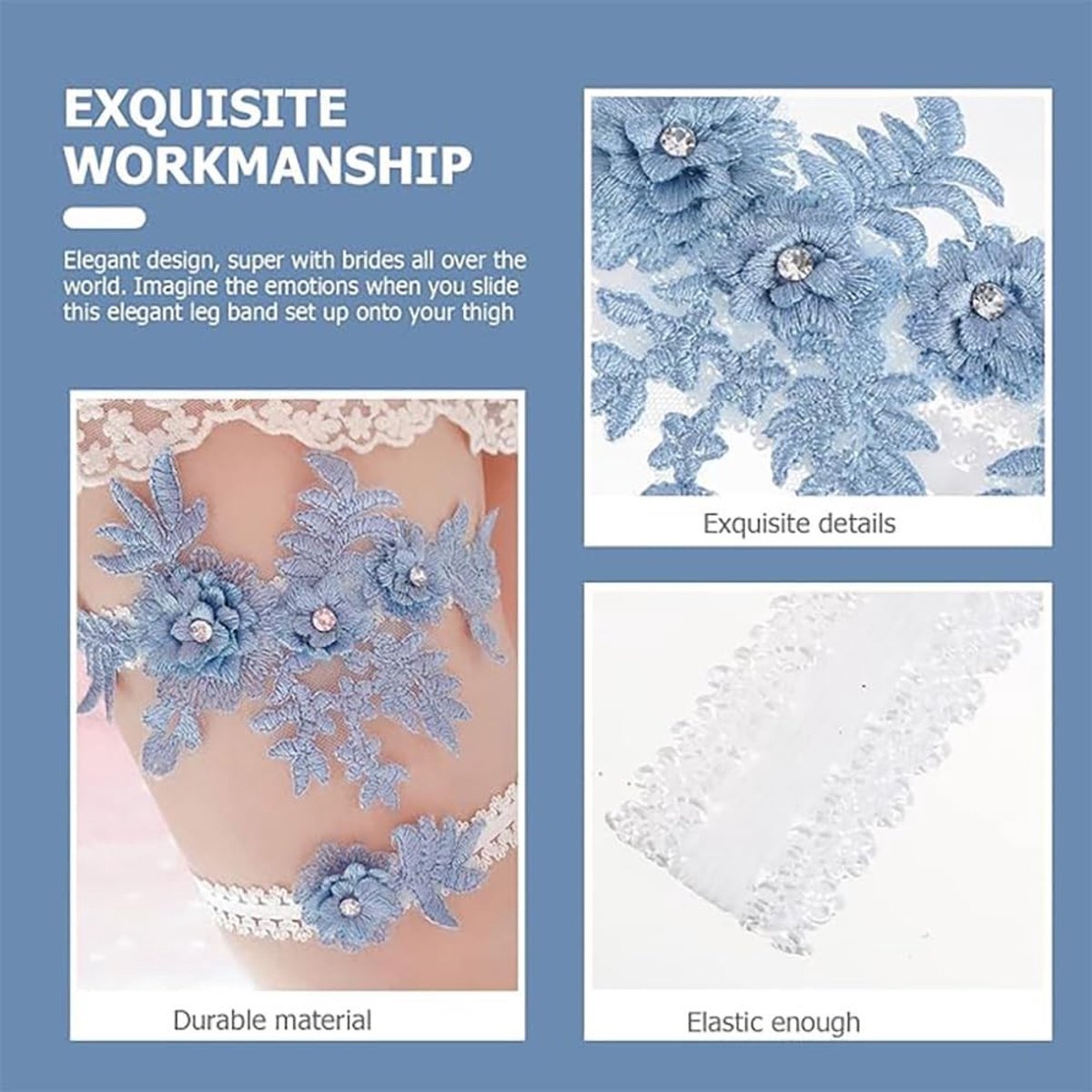 Floral Lace Bruidsband met Elastiek voor Dames - Bruidsaccessoire met Borduurwerk en Rekbare Dijenband voor Bruidsmeisjes en Feestjes