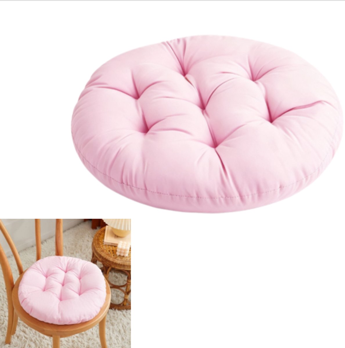 Stoelkussen - Zit- en rugkussen - 40 x 40 cm - Rond zitkussen - Verdikt - Geschikt voor binnen- en buitenstoelen, keuken, tuin, eetkamer, woonkamer, studeerkamer - Roze