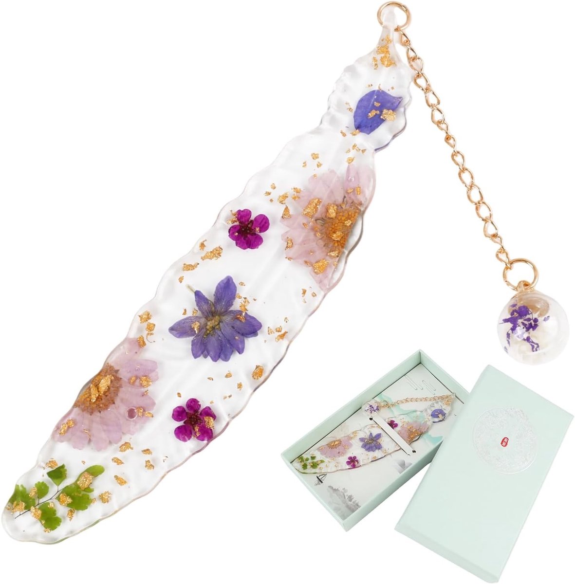Luminous Dried Flower Pagina Marker voor Boeken - Perfect Cadeau voor Vrouwen, Boekliefhebbers en Leraren - Formaat 14,2 x 3 cm