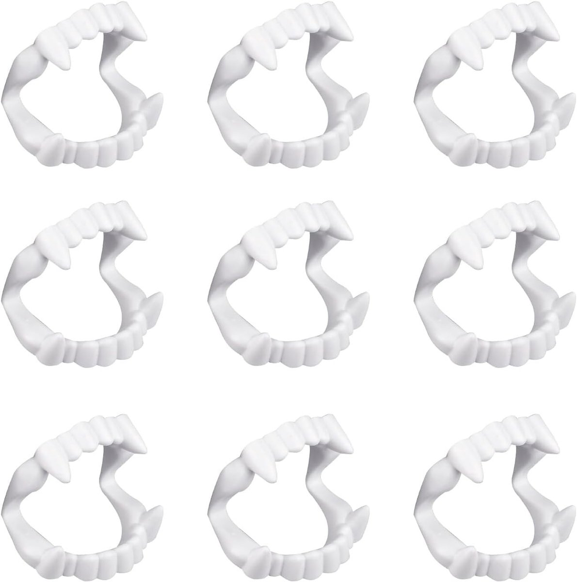 9-delige Vampier Tanden Set voor Halloween Kostuum, Cosplay Accessoires en Feestdecoratie, Plastic Witte Kunsttanden