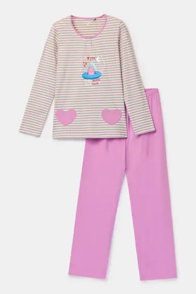 Woody Meisjes-Dames pyjama multicolor streep - maat XXL