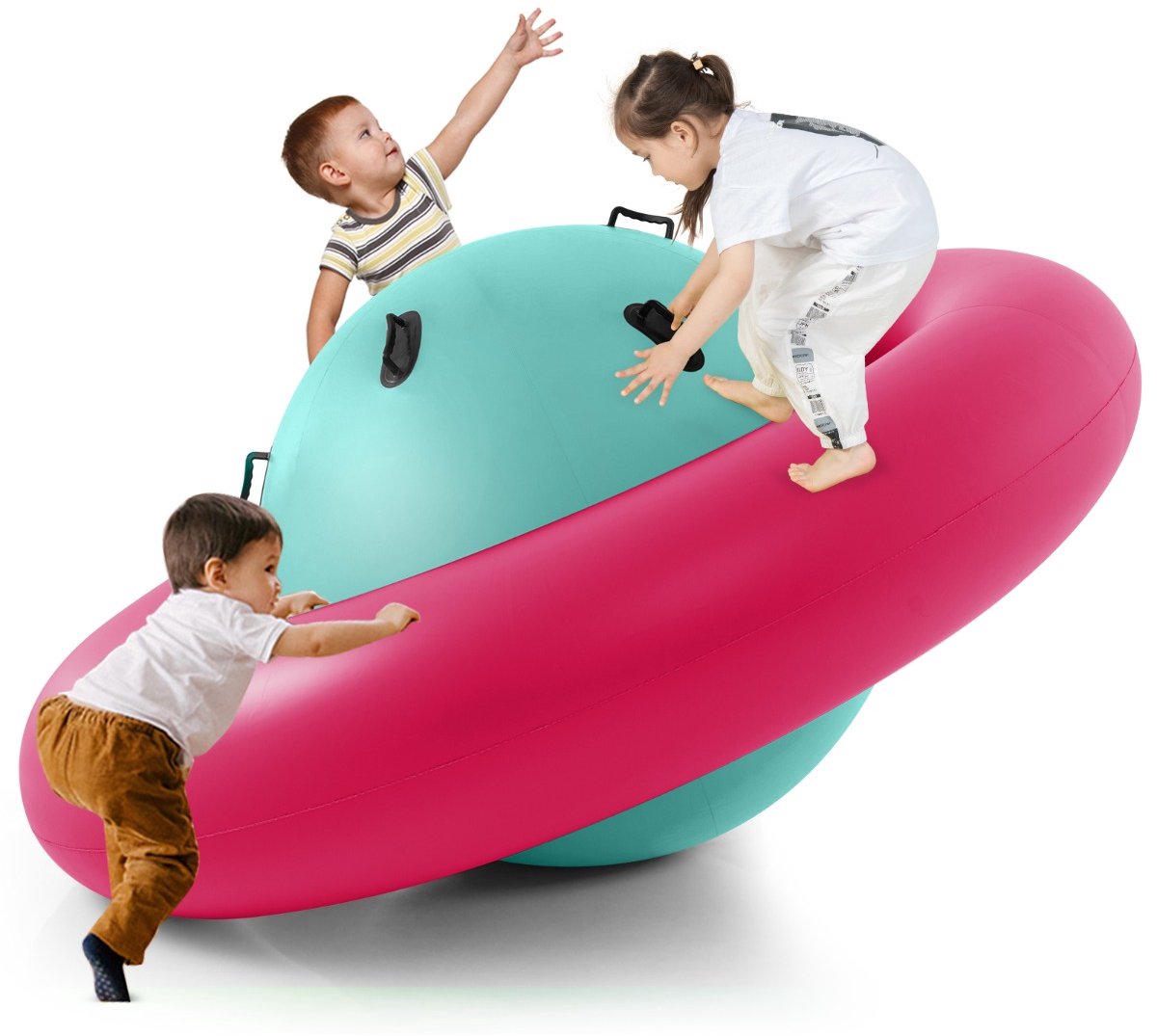 SureDeal® - Klimrekk - Opblaasbare Schommelbal - Kinderen Kantel - Springkussen - Ingebouwde Handgrepen Binnen - 233x123x. cm - Groen + Roze