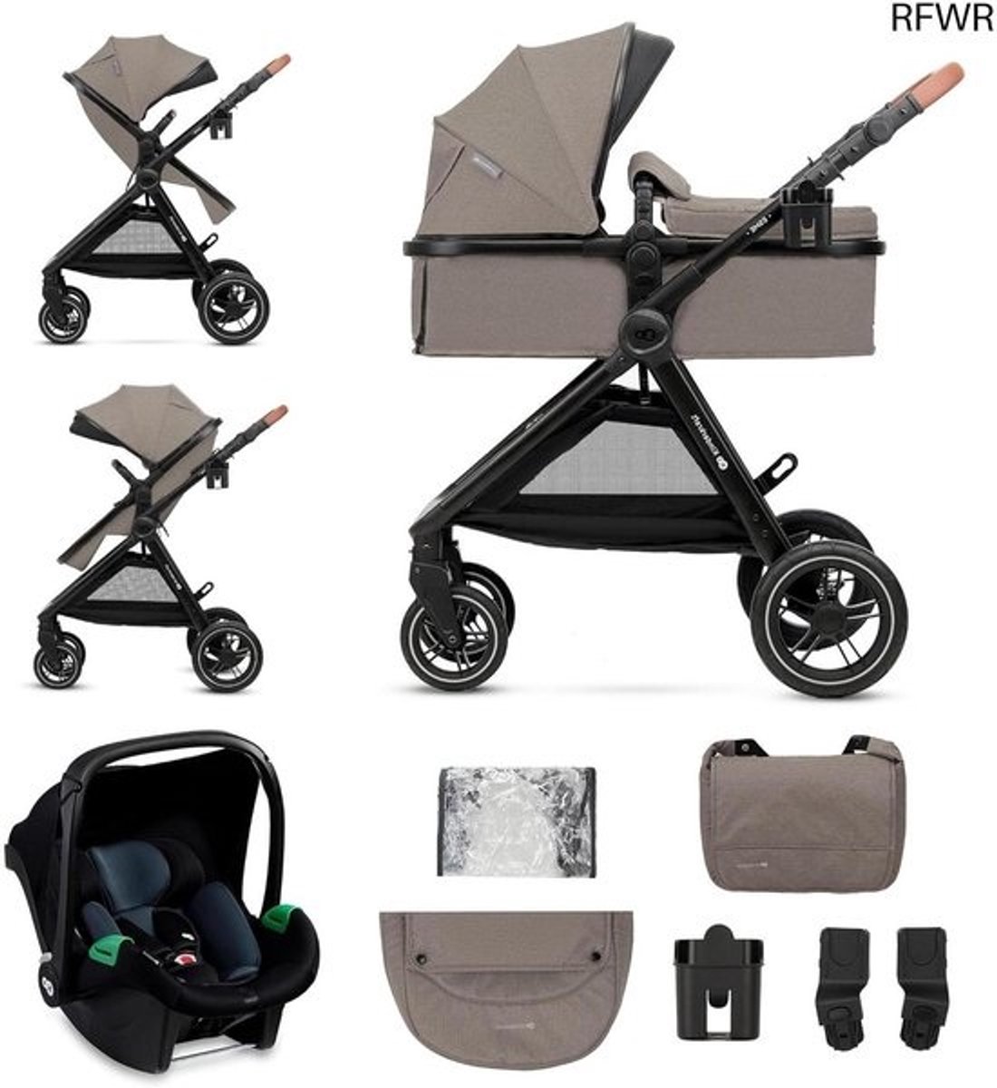 3-in-1 Kinderwagen - Babybuggy Reiswieg - Veilig Reizen - Compact Opvouwbaar - Tot 25 kg - Beige
