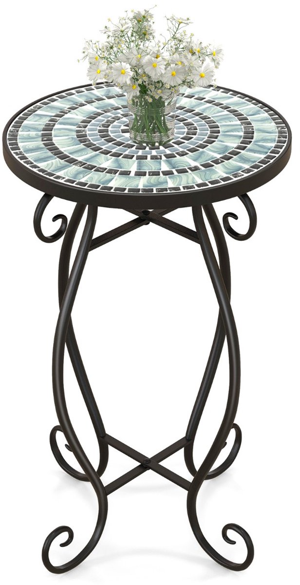 SureDeal® - Mozaïek Bijzettafel Rond - 30x30x50 cm - Keramische Tegels & Metaal - Zwart - Weerbestendig