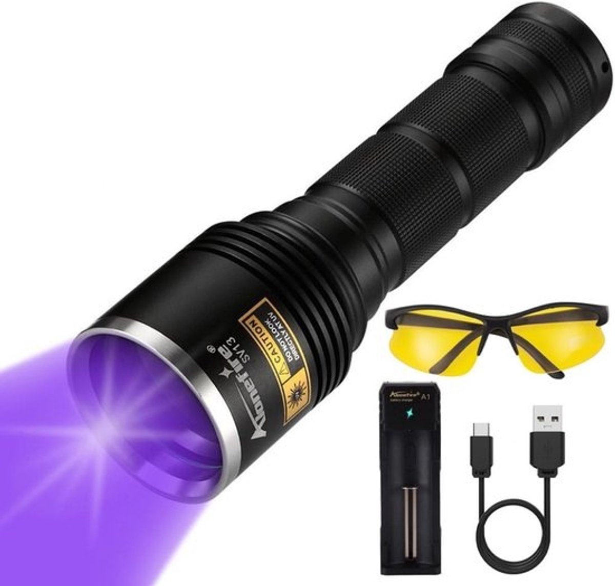 15W UV Zaklamp 365nm - Draagbare Oplaadbare Ultraviolet Licht voor Huisdier Urine Detectie, Vissen, Amber en Schorpioenen - Inclusief UV-bril en Oplader