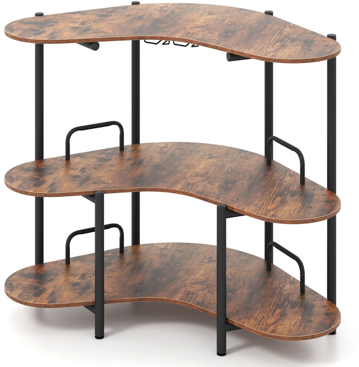 SureDeal® - Eettafel - 3-niveaus Keuken Bartafel - Glazenhouder - Metalen Huisbar Keukentafel - Koffiebruin