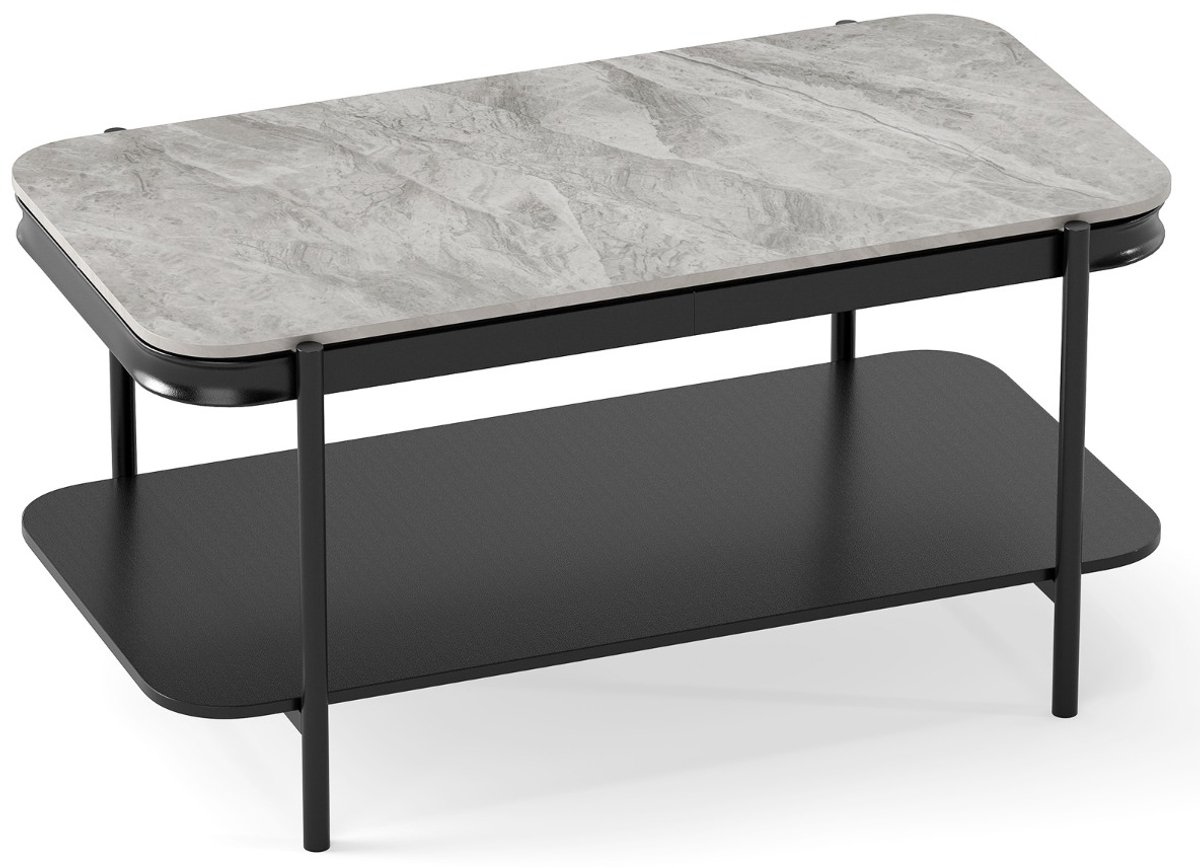SureDeal® - Salontafel - Rechthoekige Traps - Sintersteen Oppervlak - Opbergvak Moderne Cocktailtafel - Metalen Wit - 90x50x45,5 cm - Grijs