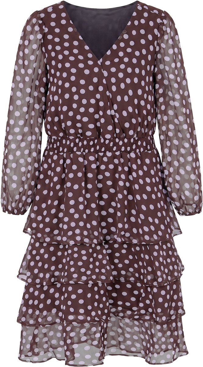 Studio Untold - Dames - Midi-jurk comfortabel model chiffon stippen - Dennenbruin - Maat 54+