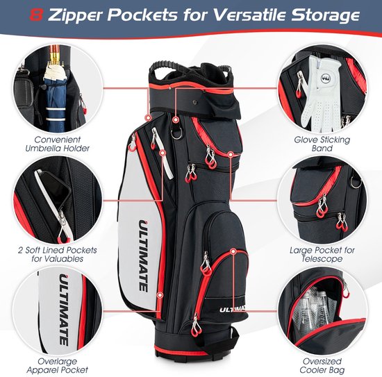SureDeal® - Golf - Lichte Golftas - Regenhoes Delige Indeling - Gebruik Golftrolley - Golfkaart Rood - Zwart - 39x25x128 cm - Donkerbruin van suredeal — afbeelding 5