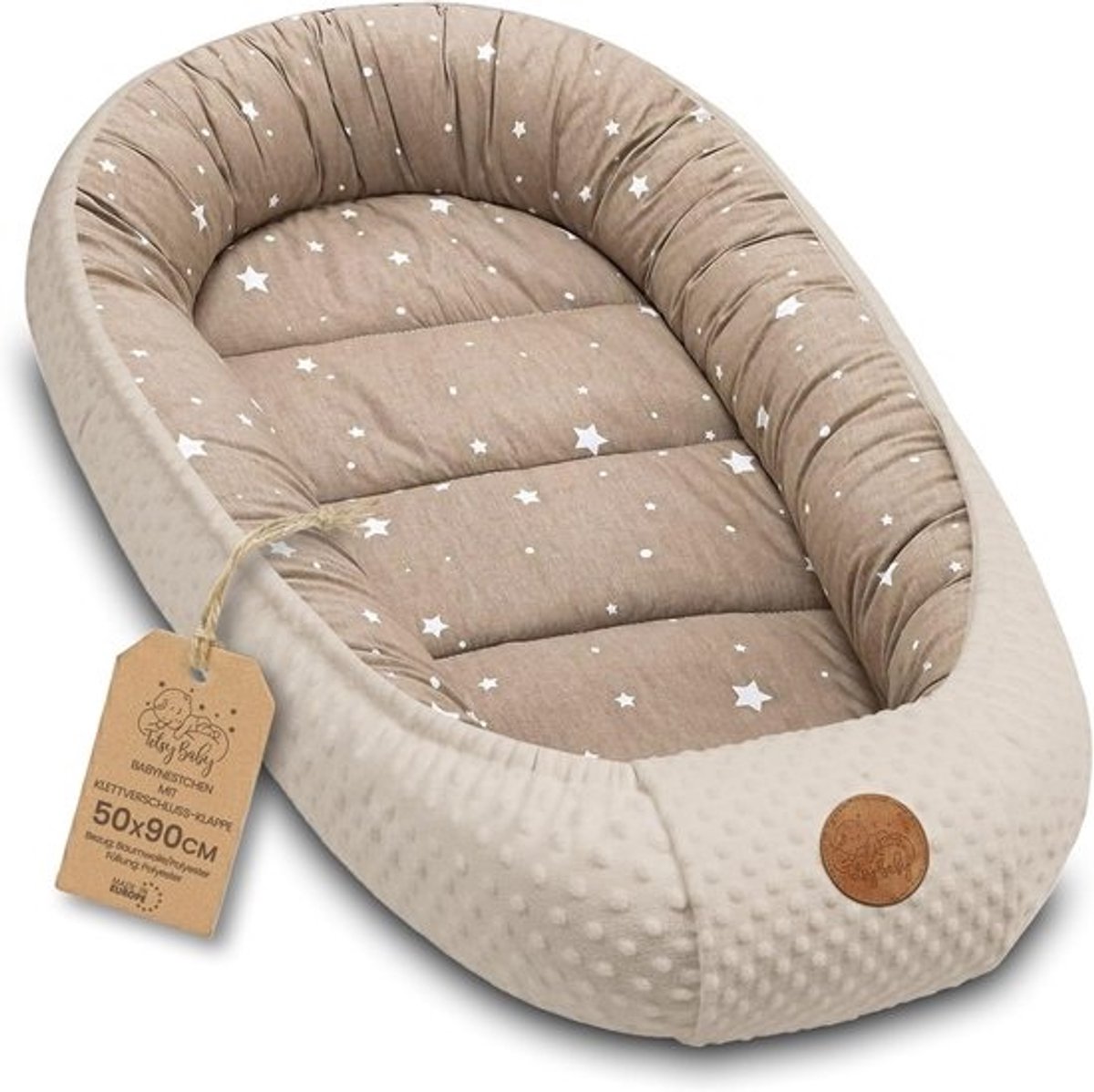 Babynestje Pasgeborenen - Knuffelnest Babybed - Veilig Slapen - Verstelbaar Ontwerp - 90 x 50 cm - Beige Sterren