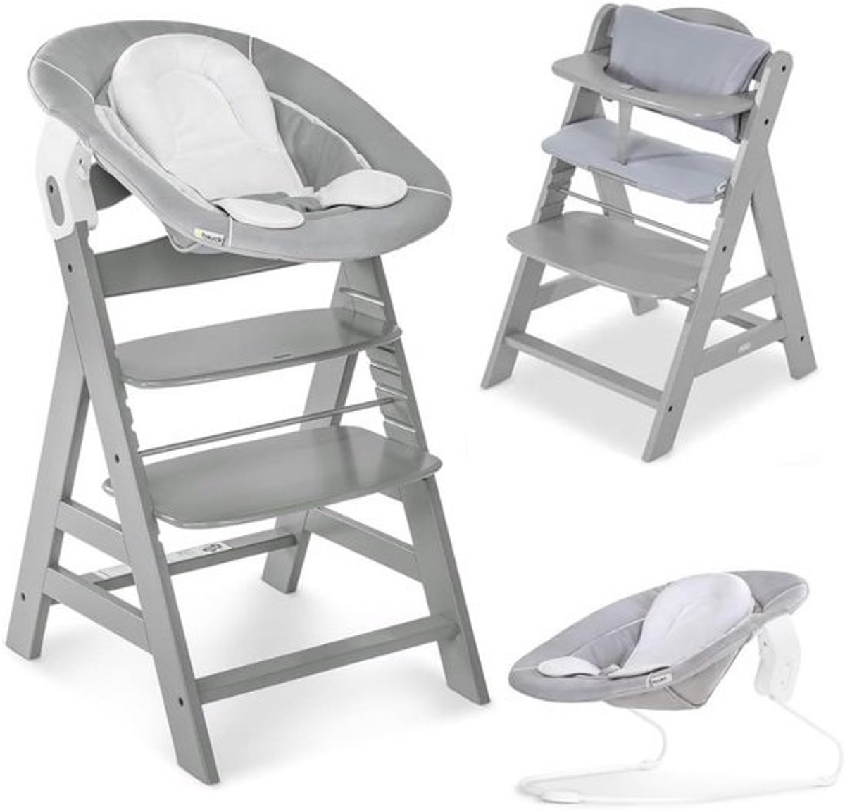 Kinderstoel Hout - Baby Stoel - Samen Eten - 4-in-1 Complete Set - 56 x 48 x 77 cm - Grijs