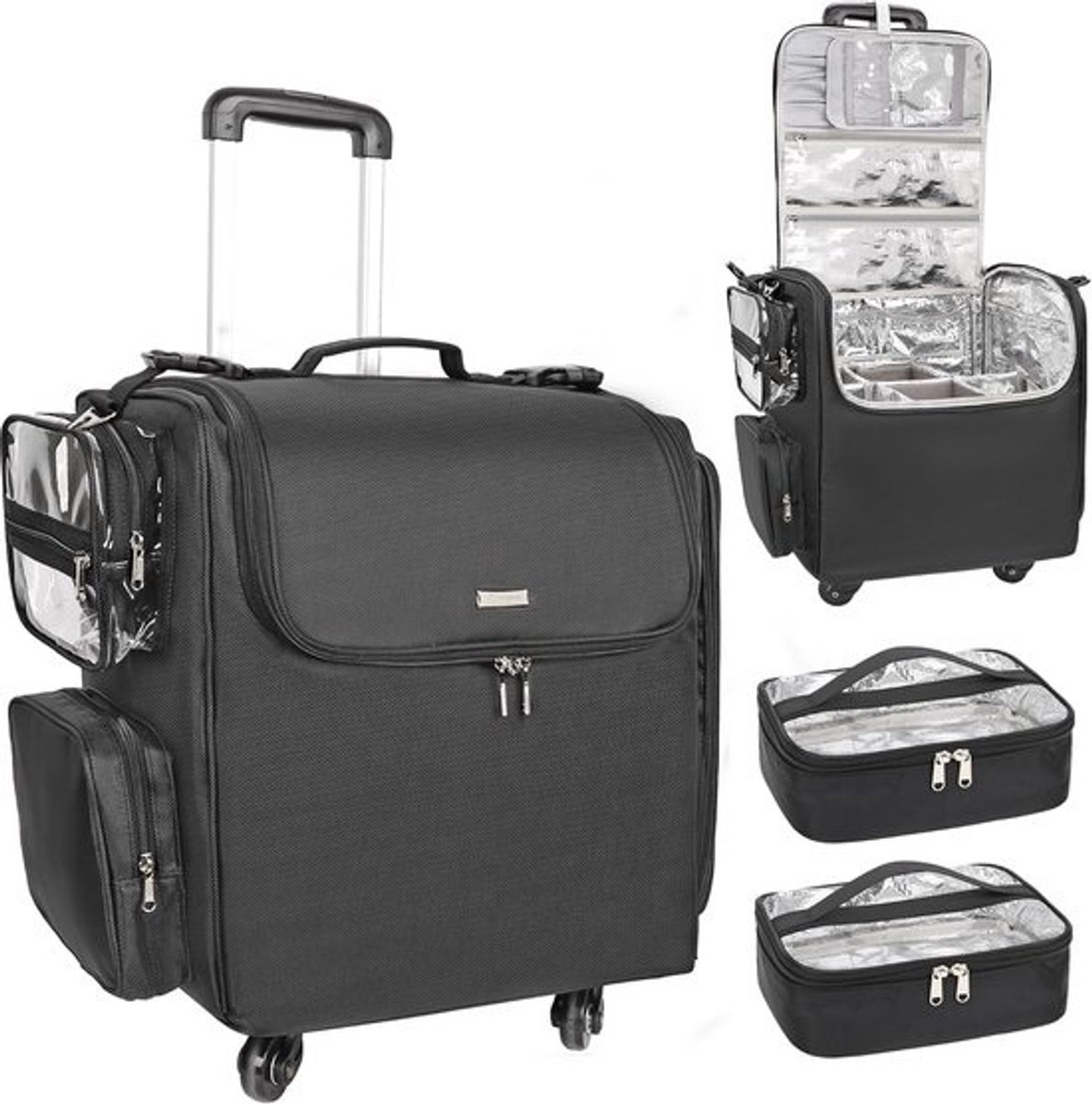 4-wheeled make-upcase met hittegeïsoleerde laag en instelbare compartimenten
