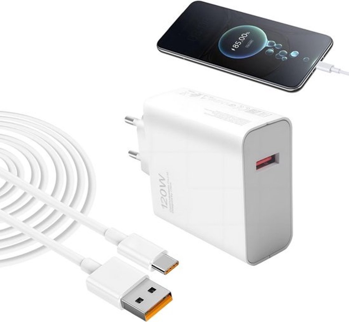 120W Snellader met 2m USB-C Kabel - Turbo Hyper Snelle Oplader Adapter