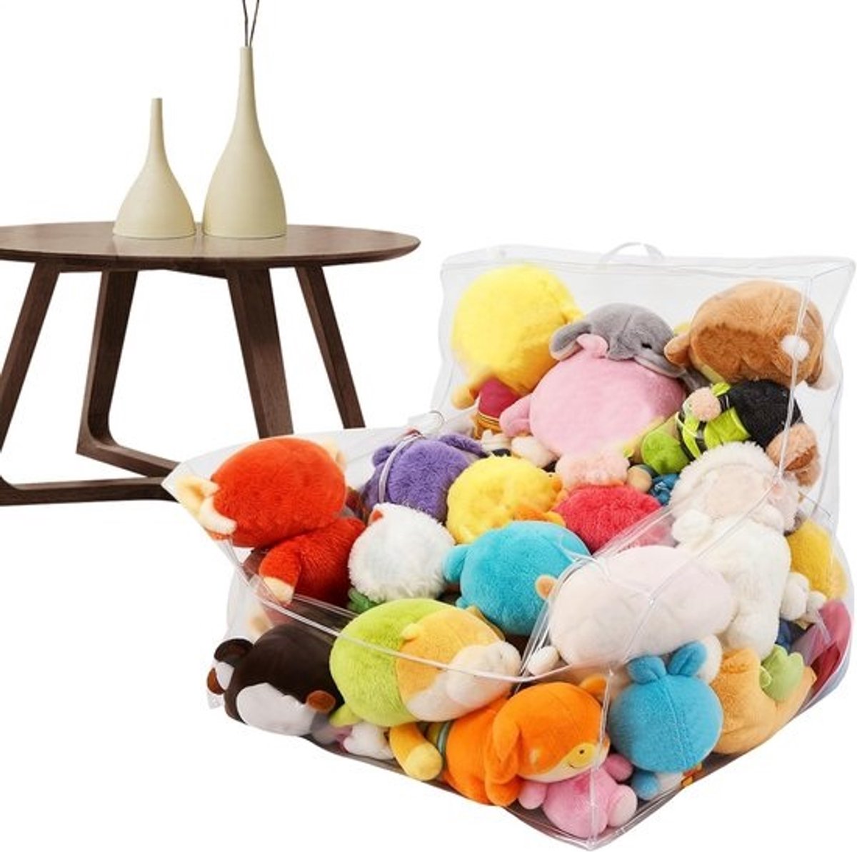 Zitzak Knuffelopslag - Speelgoedbank Hoes - Opruimen Kinderkamer - Waterdicht Transparant PVC - 35 x 28 x 2 cm