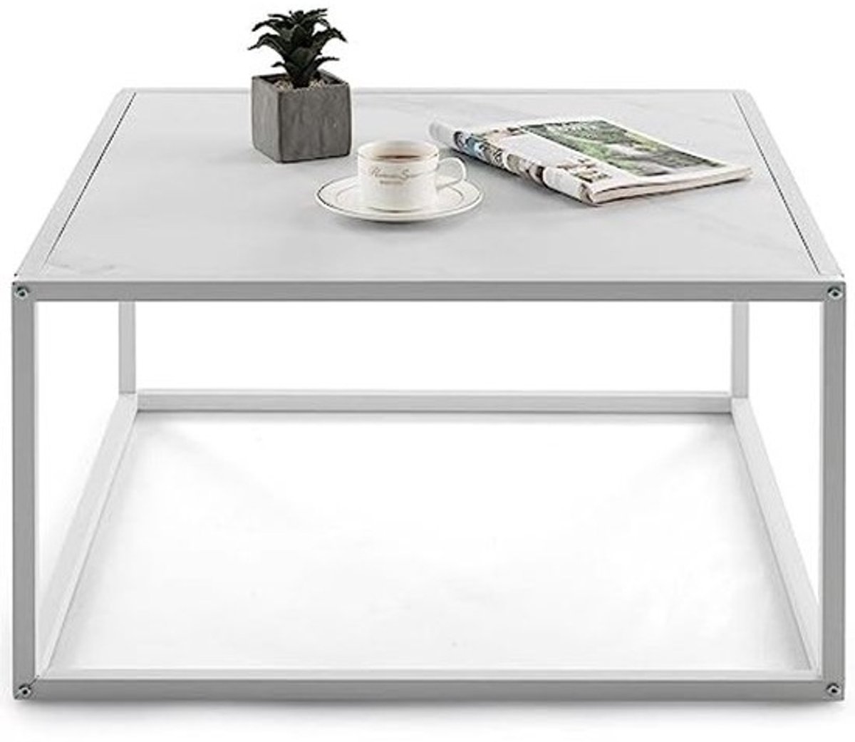 Vierkante salontafel met marmerlook en stalen poten - 70 x 70 x 40 cm
