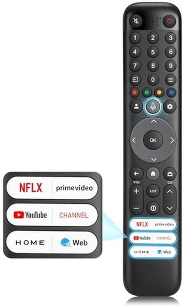 Afstandsbediening voor Smart-TV met spraakbediening, compatibel met Android en Google TV