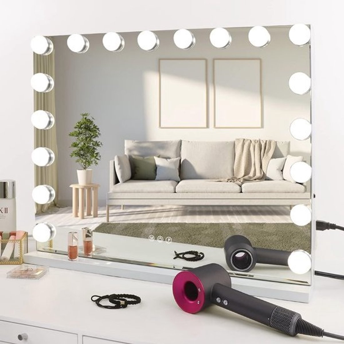 Grote Hollywood Make-upspiegel met LED-lampen en USB-oplaadpoort