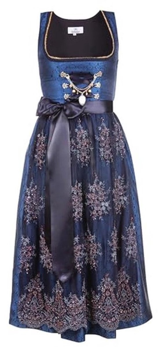 Exclusieve lange dirndl met kant en charivari voor dames mt. 32-56