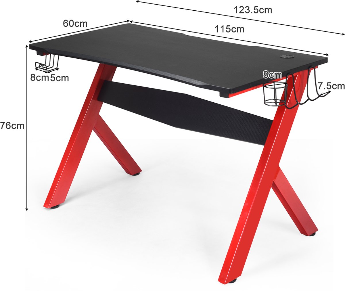 SureDeal® - Bureau - Gamingtafel Computerbureau Gamingbureau - Beker - Hoofdtelefoonhouder - Muismat - 115x60x76 cm - Zoals het beeld toont