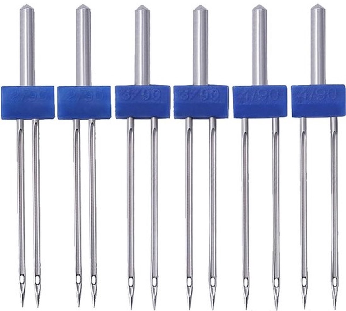 6 x Tweelingnaalden voor Naaimachine - Jersey en Stretch Stoffen - 3 Gemengde Maten (2mm, 3mm, 4mm) - Universele Dubbele Naald Set voor Decoratieve en Functionele Naden