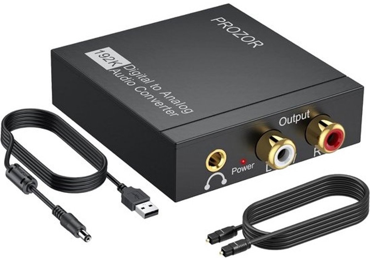 Digitale Audio Converter 192 kHz DAC met Toslink en Coaxiale Ingang naar RCA en Hoofdtelefoonuitgang