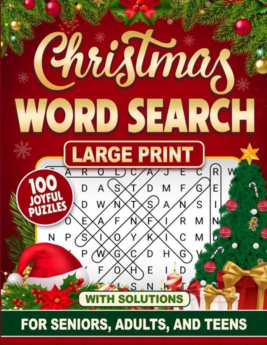 Grote Kerst Woordzoeker Voor Seniors en Volwassenen: 100 Puzzels Met Oplossingen