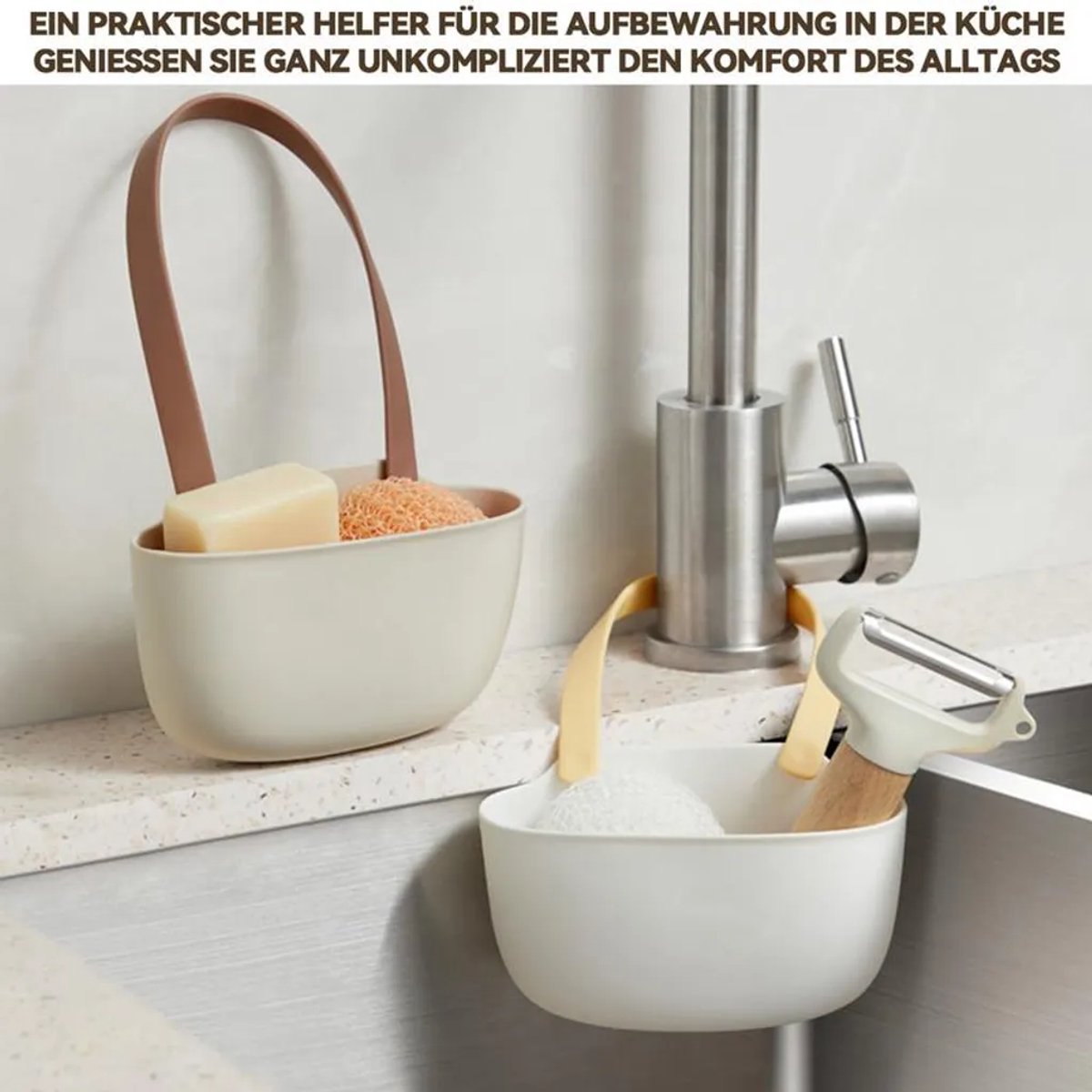 Afwassponsrek, 2-delige set, ruimtebesparend hangmandje Geschikt voor boven de gootsteen, flexibel opbergrek Geschikt voor keuken en badkamer, sneldrogend.