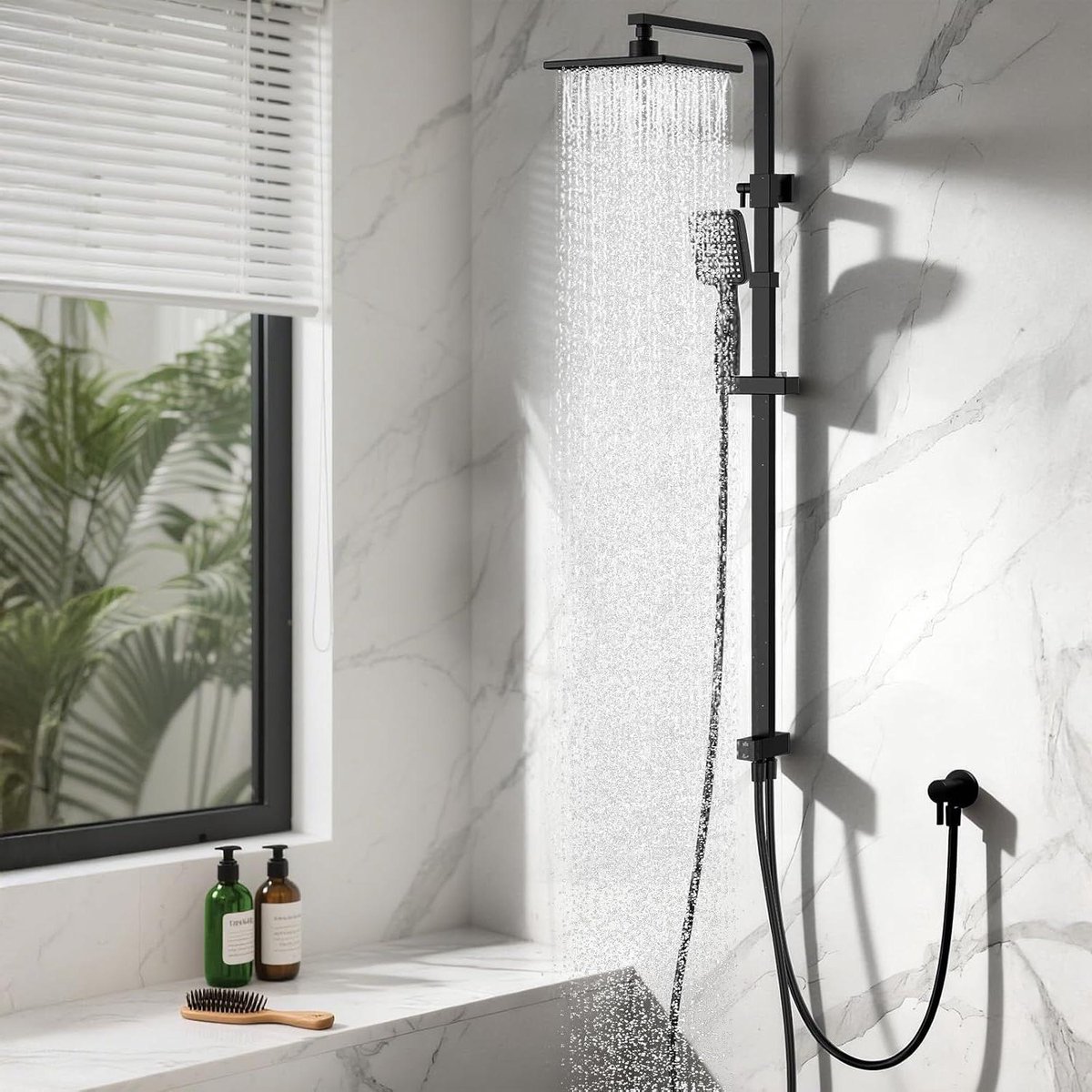 Douche Systeem - Regendouche Set - Badkamer Vernieuwen - Zonder Thermostaatkraan - Verstelbaar 73-115cm - Zwart