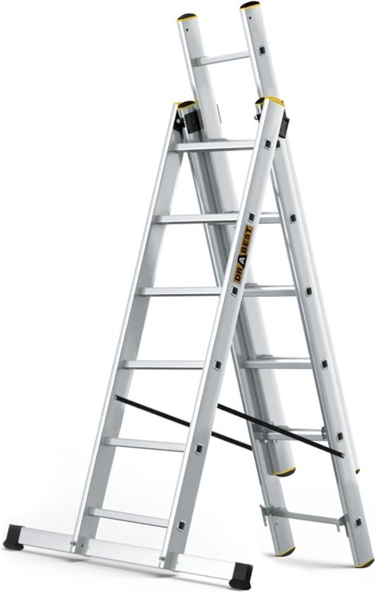 3-delige Telescoopladder Aluminium - Uitschuifbaar - Werkhoogte 4.40m - 150 kg Belasting