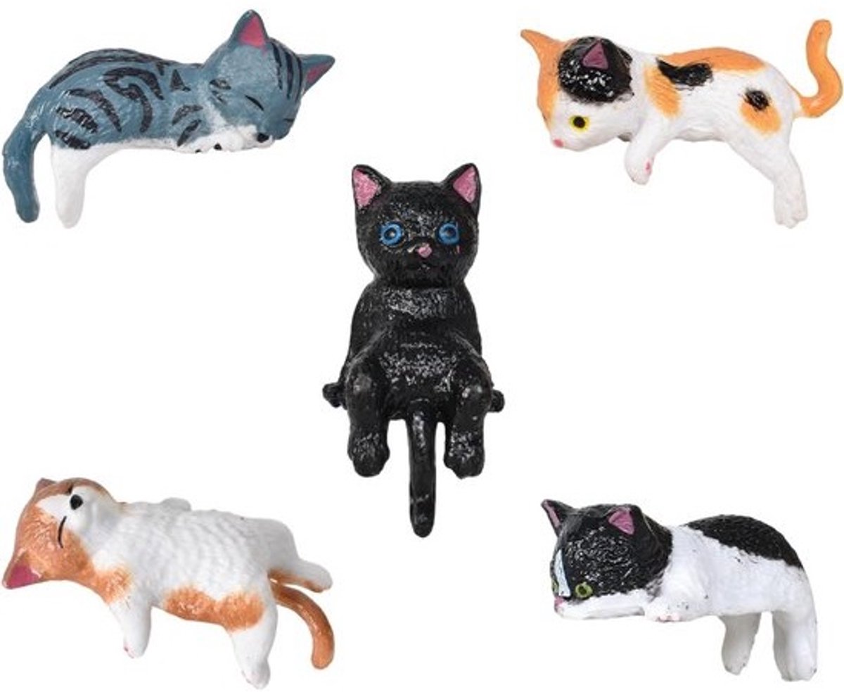 Set van 5 Realistische Miniatuur Kattenfiguren - Decoratie voor Huis, Kantoor en Taart