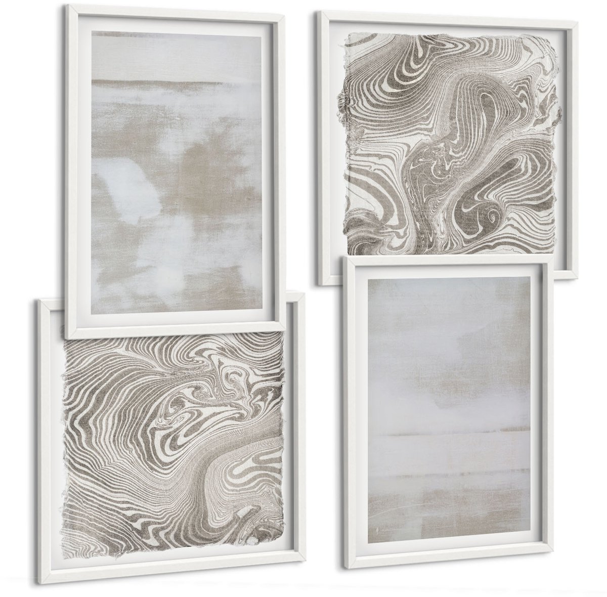 Wallfluent 4-Delige Schilderij Set - Versleten Texturen, Moderne Industriële Stijl - 40 x 40 En 40 x 60 - Wanddecoratie - Schilderijen Set - Kantoor - Interieur Decoratie