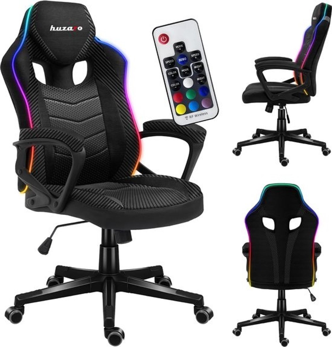 Ergonomische Gamingstoel met RGB LED-verlichting en Draaifunctie – In hoogte verstelbaar, Zwart