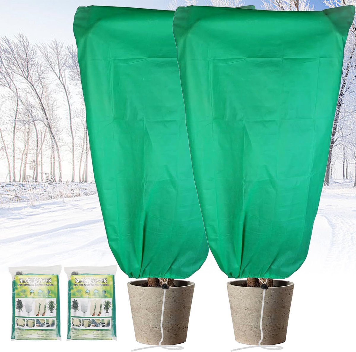 Winterbeschermhoes voor potplanten - Met ritssluiting, scheurbestendig en vorstbestendig - Geschikt voor palmen, olijfbomen en balkonplanten - Groen, 2 stuks 80x120 cm