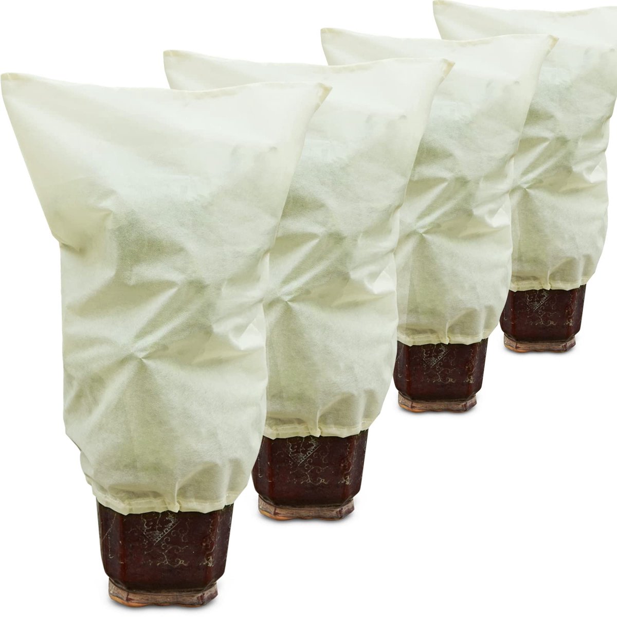4 stuks Vorstbeschermhoes - 50 g/m² - Met trekkoord - Weerbestendig, tegen kou, vogels en insecten - Voor planten - Beige - 80 cm x 100 cm