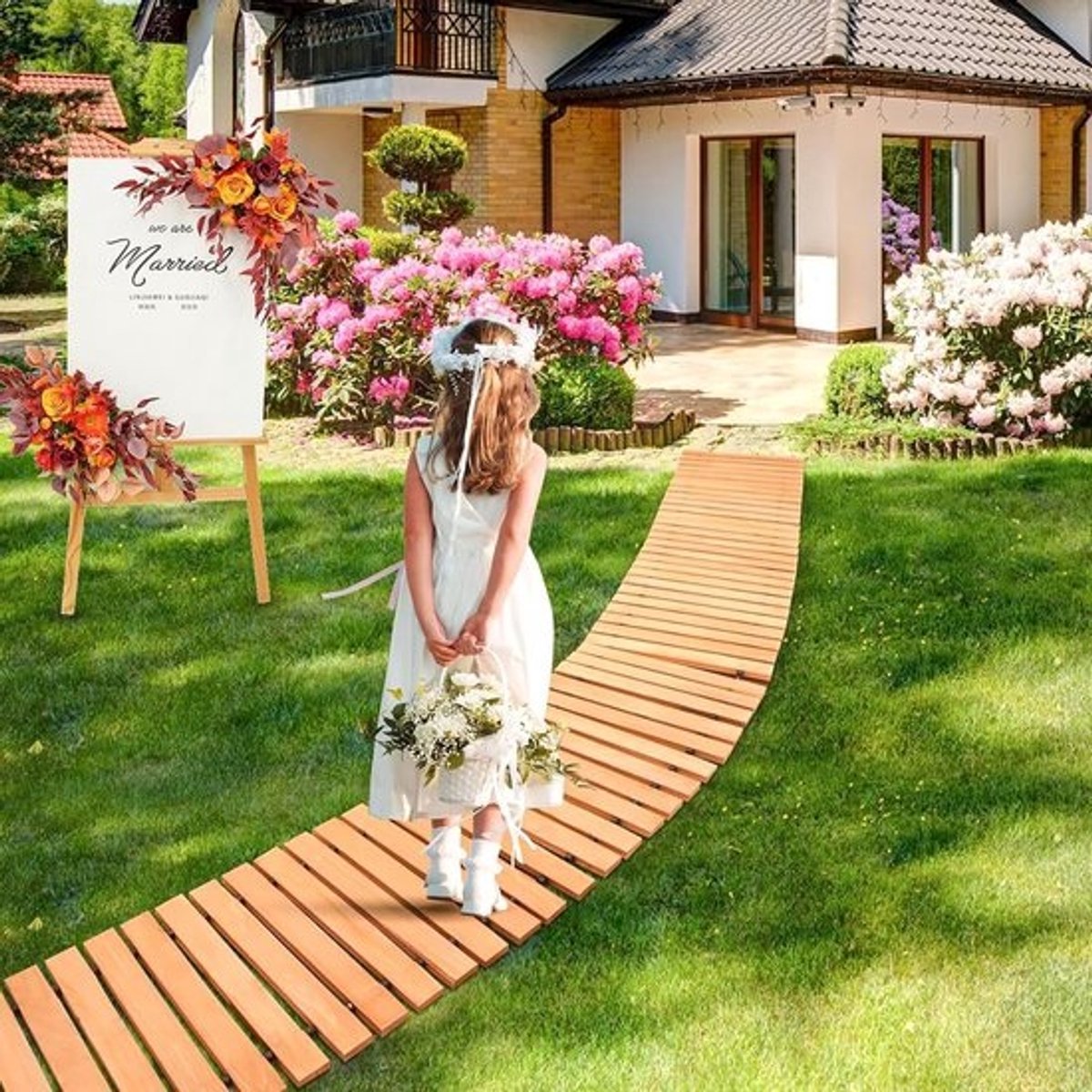 Houten Tuinpad - Buiten Looppad - Tuin Terras - Uitrolbaar Ontwerp - 37 x 045 m