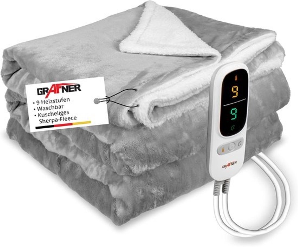 Elektrische Deken - Warmtedeken Fleece - Ontspannen Thuis - XXL 2 Persoons - 200 x 180 cm - Grijs