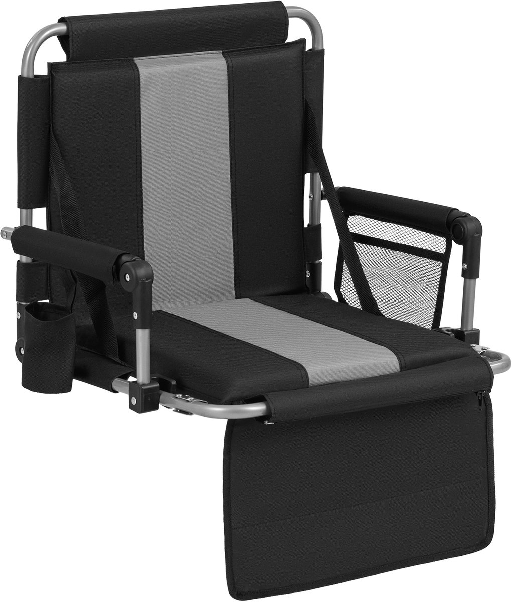 SureDeal® - Tuinstoel - Stadionstoel - Rugleuning Opklapbare Tribune - Opbergvak - Bekerhouder - 54x43x44 cm - Grijs