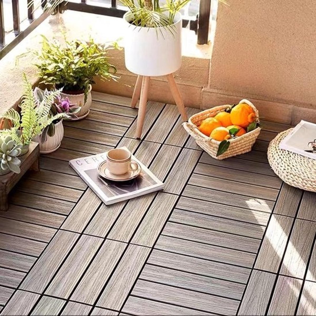 Vloertegels Composiet - Kliktegels Tuin - Buiten Terras - Snelle Klik Installatie - 30x30cm 6 Stuks - Houtkleur