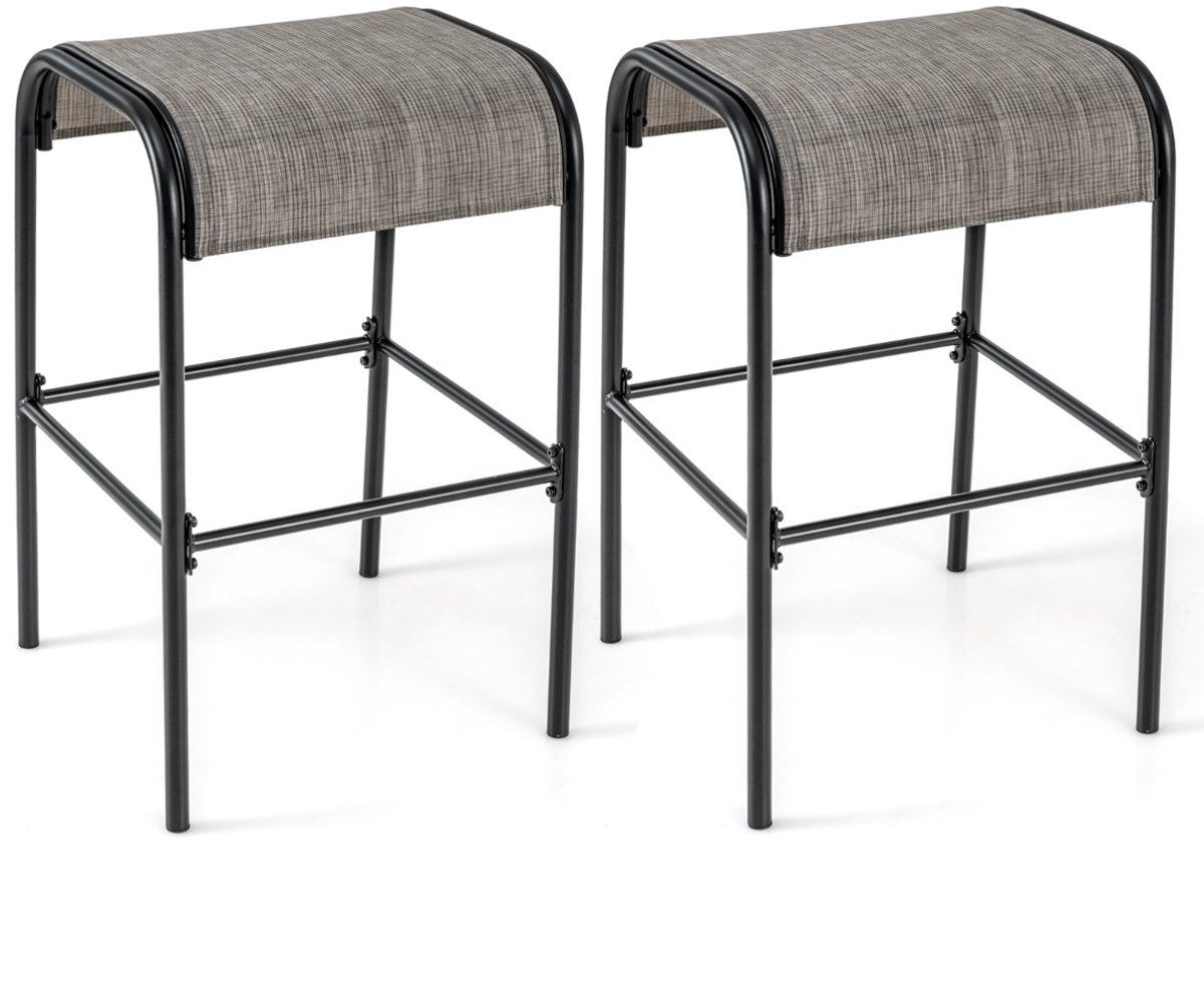 SureDeal® - Barkruk - Patio barkrukken Metalen - Gebogen Stoffen Zitting - 47x47x76 cm - Koffie + Zwart