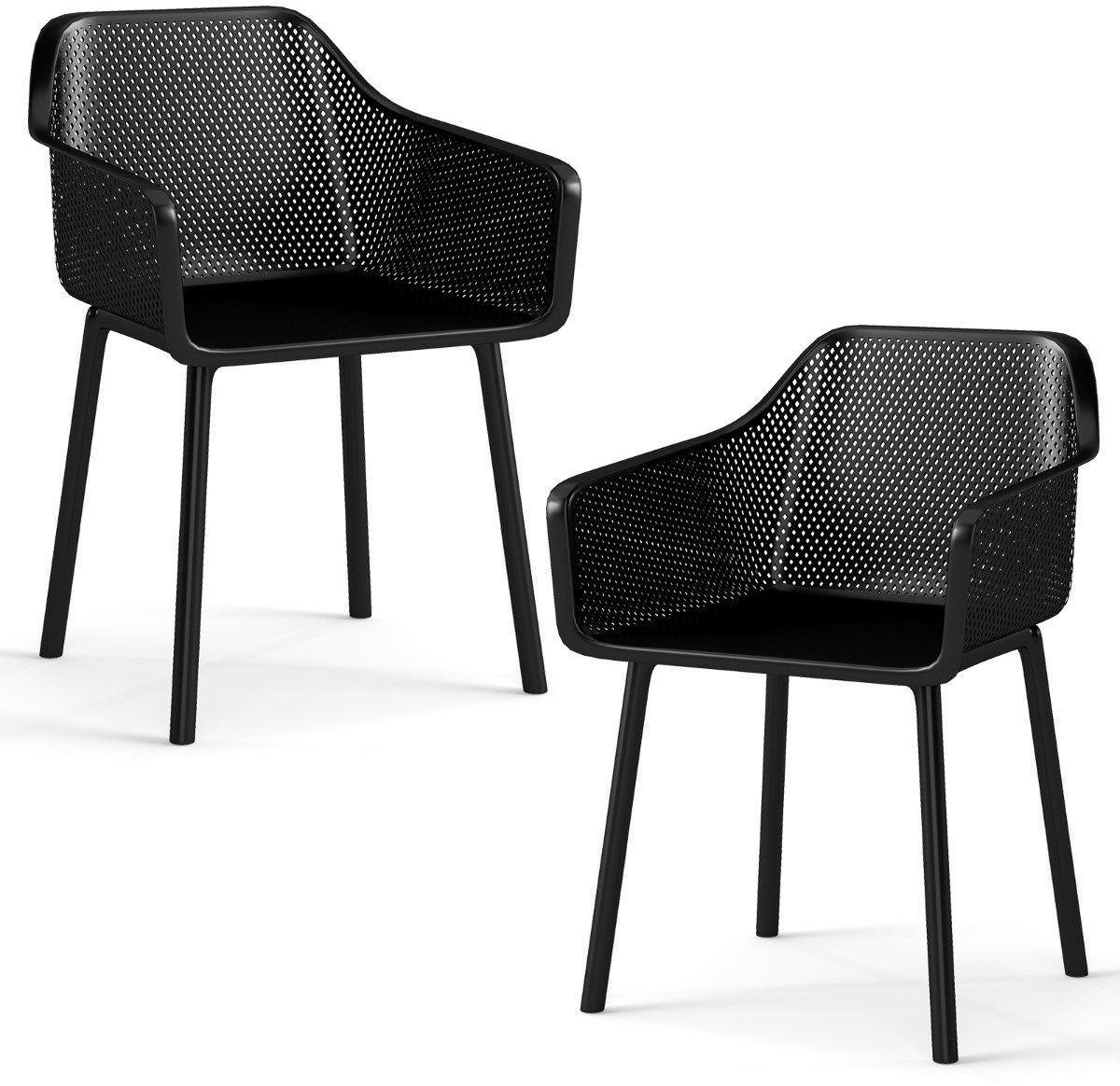 SureDeal® - Eettafel - 2-delige Plastic Eetkamerstoelen - Ademende Mesh Rugleuning - Brede Zitting - 57x54,5x81 cm - zwart